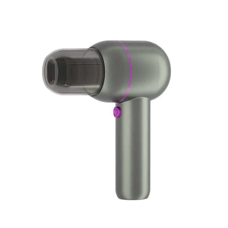 Grey handheld cordless car vacuum cleaner and inflator with brush nozzle and extended nozzle.