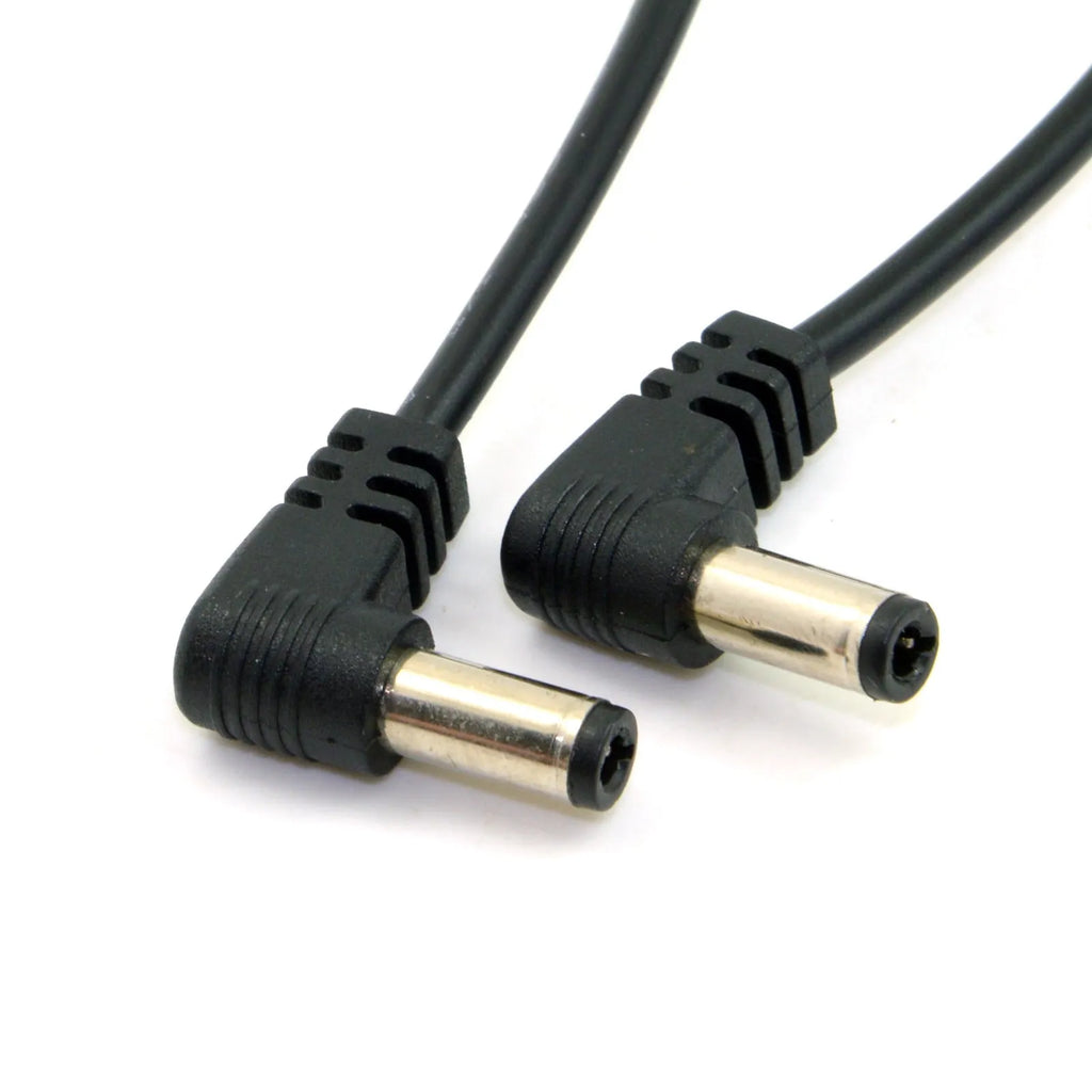90 degree double bend DC power extension cable, 60cm, black, 5.5/2.5mm tuning fork head