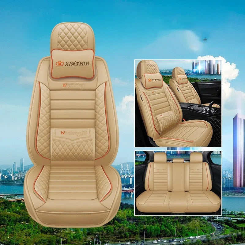 Red leather car seat cushion with high elastic sponge filling, shown on a car seat.