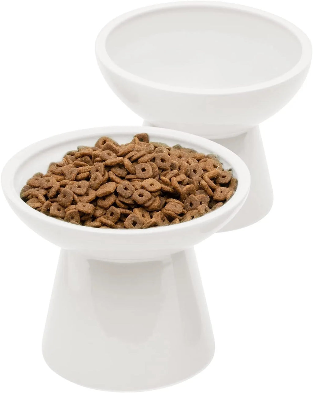 Extra wide elevated ceramic cat bowl in blue with shallow 16cm dish design