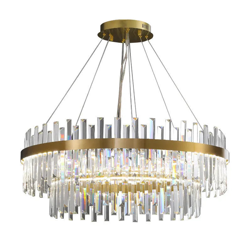 Stainless steel and crystal multi-head ceiling chandelier with adjustable height