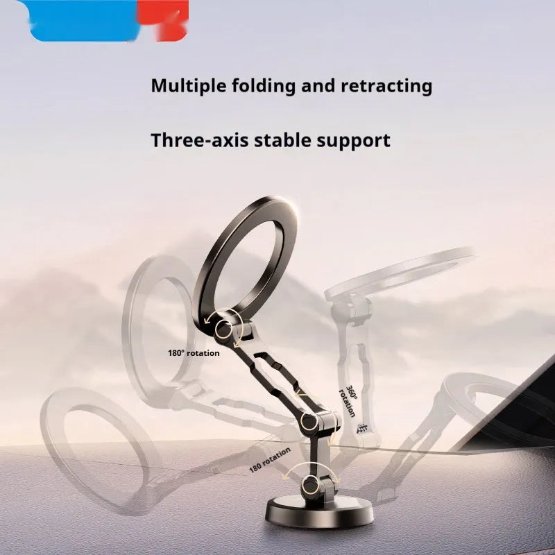 Black magnetic foldable metal car bracket for holding a smartphone in a vehicle