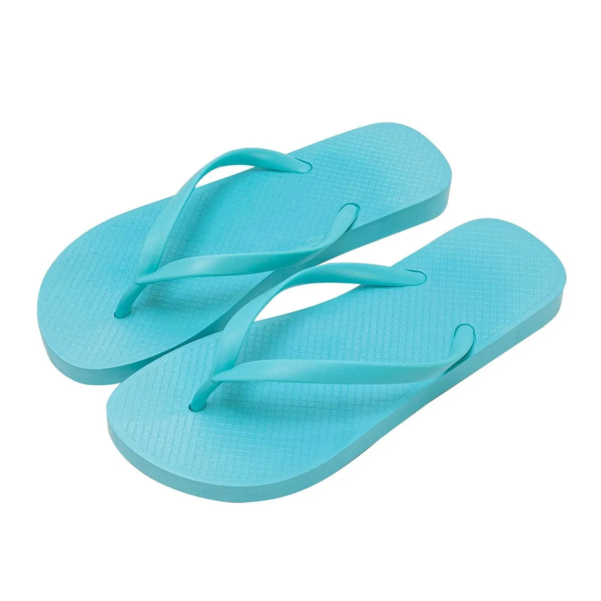 Foldable casual beach slippers in orange with hollow-out plastic upper and non-slip PVC sole.