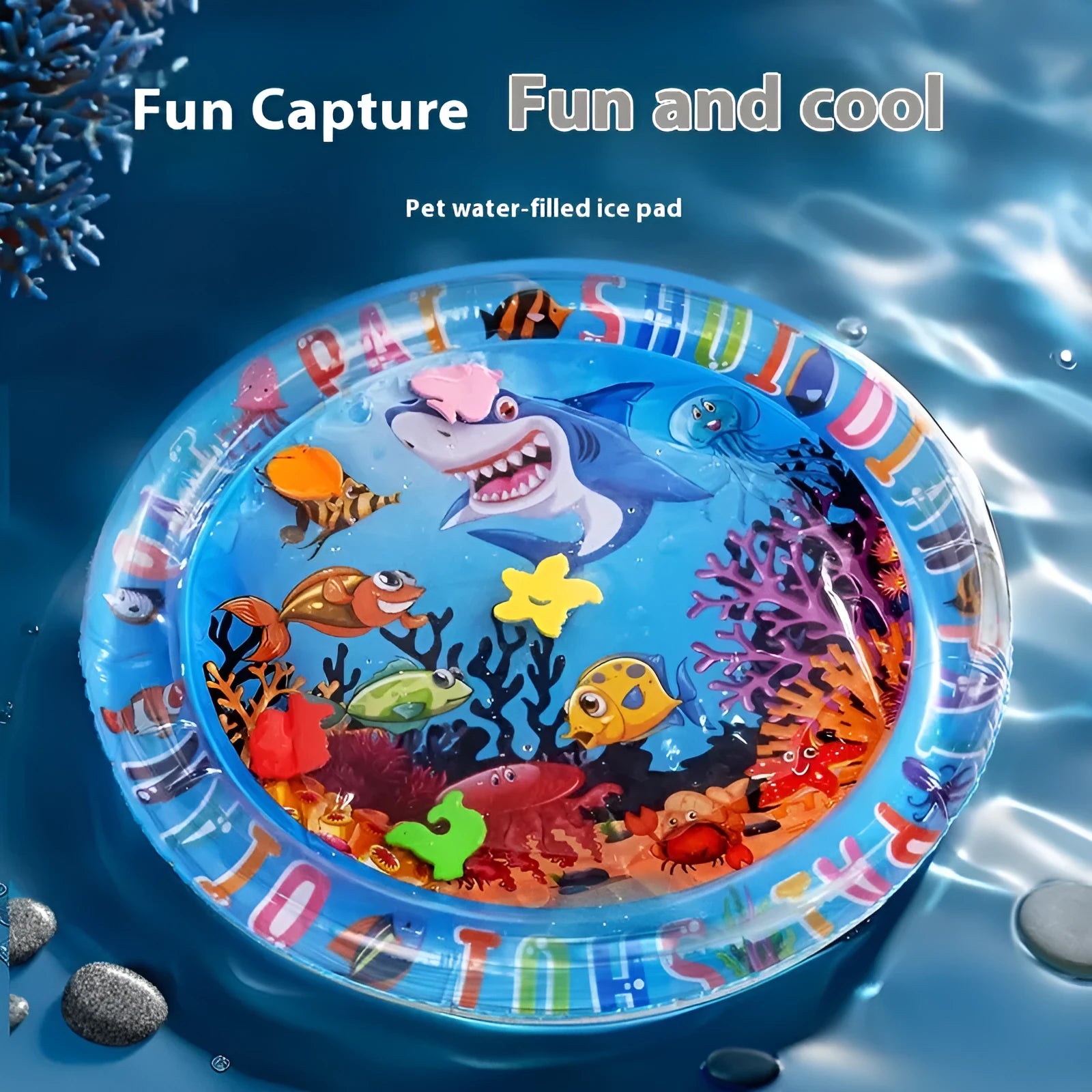 PVC inflatable water cooling mattress for pets with graphic designs