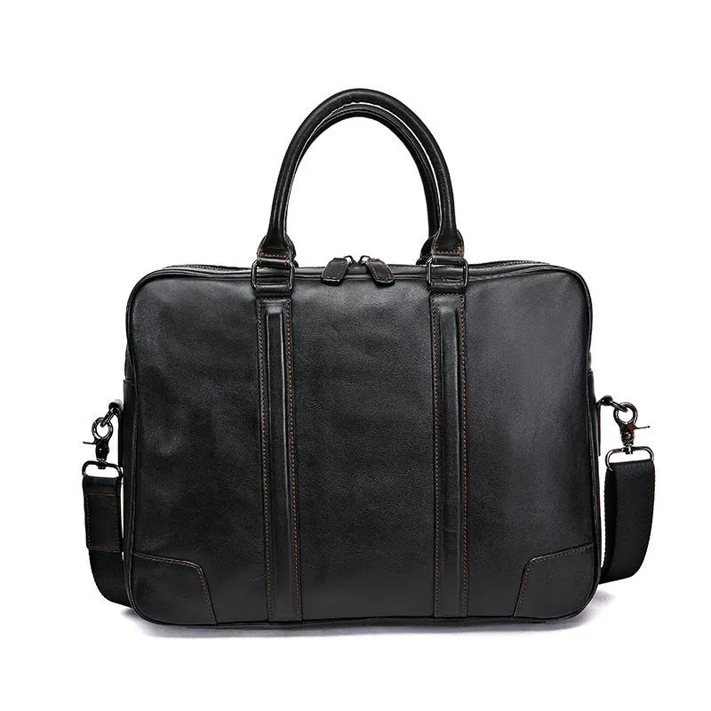 Genuine leather skeleton-skin briefcase 40x9x30cm in black with wear-resistant first layer cowhide