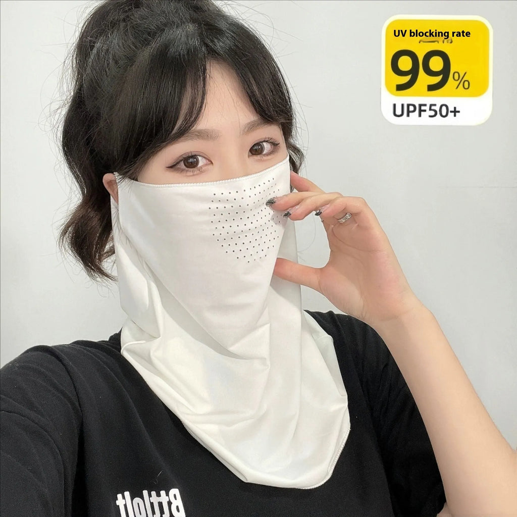 Outdoor cycling face mask in black, white, grey, or pink with UPF50 and breathable nylon half-cover design.