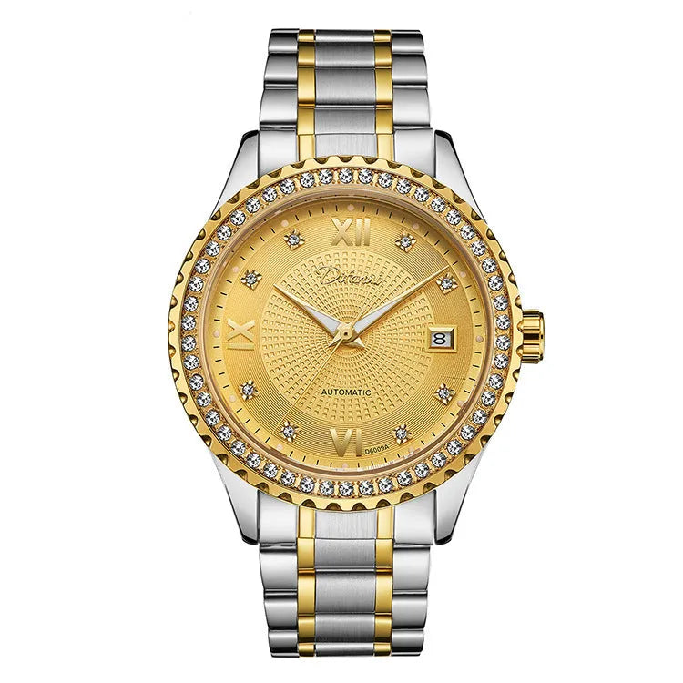 Fashionmonger men's automatic mechanical watch with luminous markers on a gold or silver case.