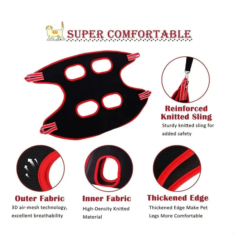 Pet grooming hammock restraint bag suspended for cat or dog nail clipping and bathing