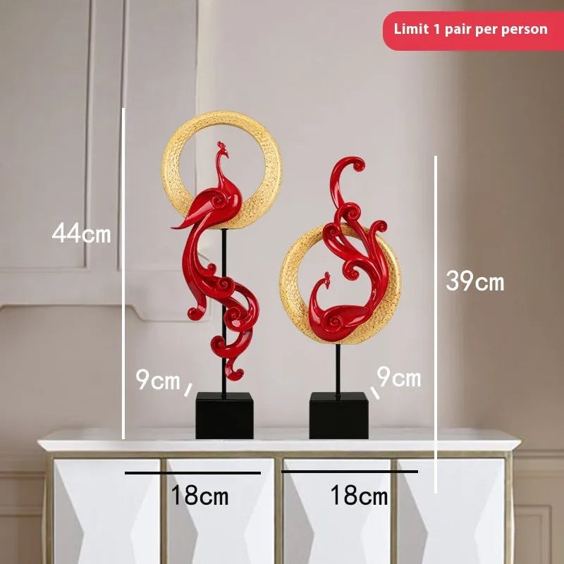 European-style resin phoenix ornament in rose gold, elegant silver, or festive red colour