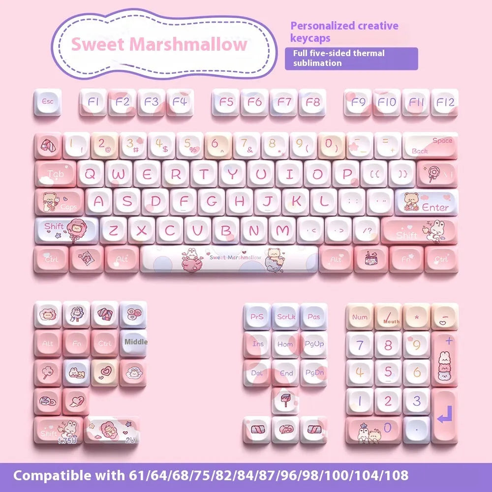 Sweet Cotton Candy pastel pink blue white mechanical keyboard keycap set with 112 or 120 key options