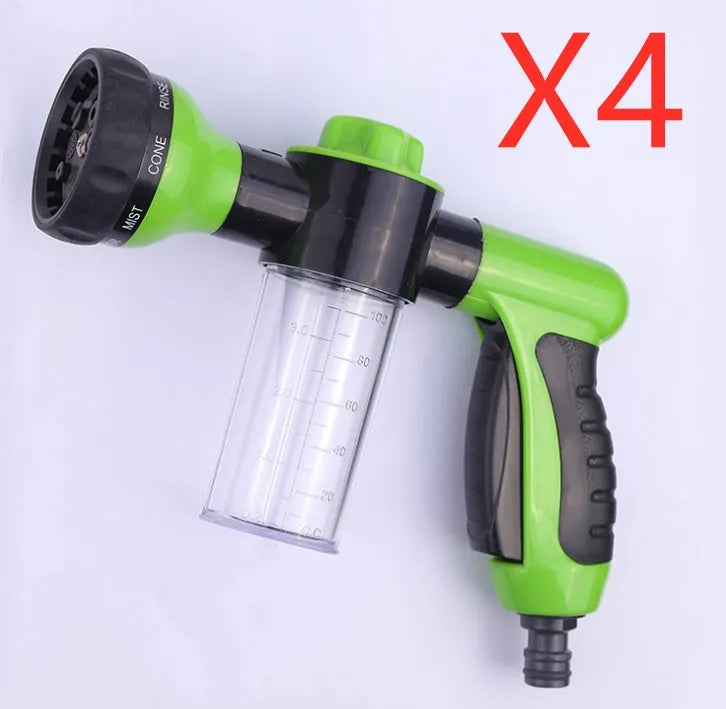 Green high-pressure foam spray gun with adjustable nozzle for car washing and garden watering