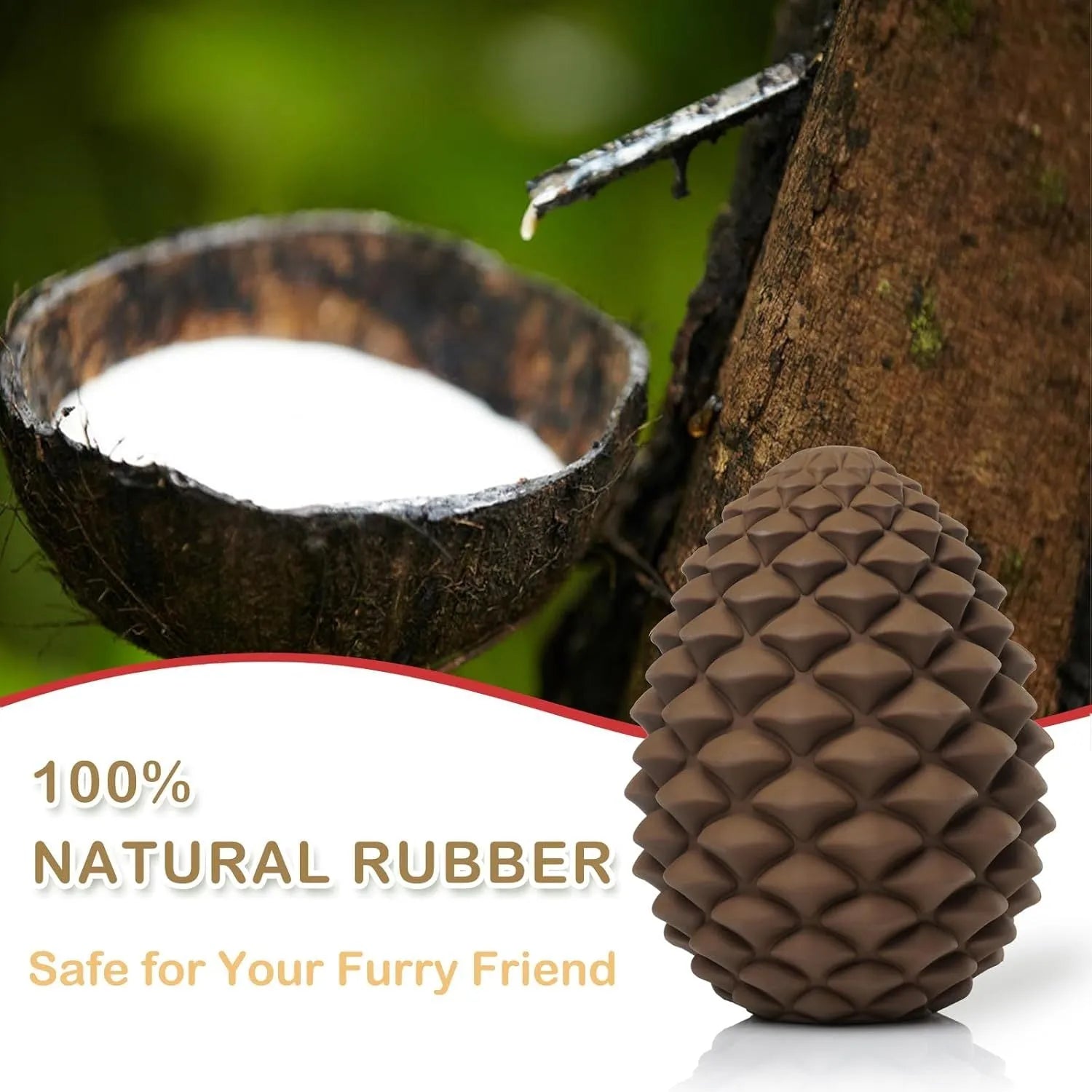 Yellow pine cone shaped tough rubber dog toy with treat dispenser for large dogs.