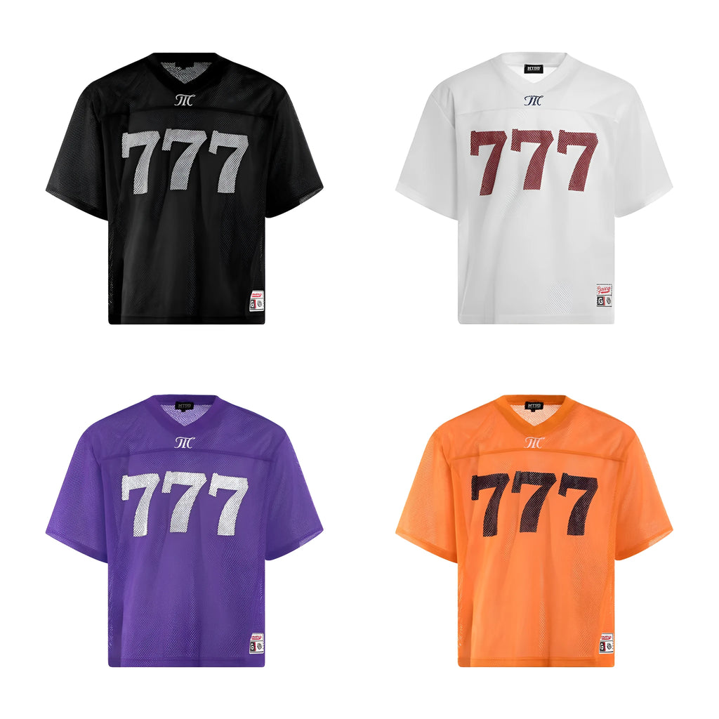 Retro style loose fit summer t-shirt in black, white, purple, and orange colours