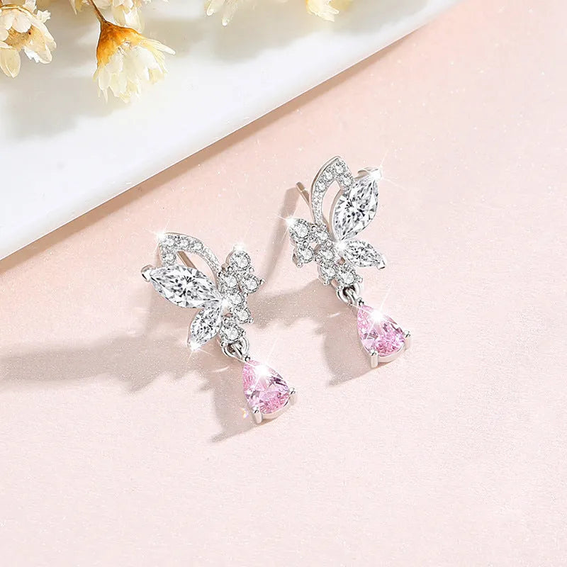 Butterfly design silver stud earrings for women with E0141 colour specification