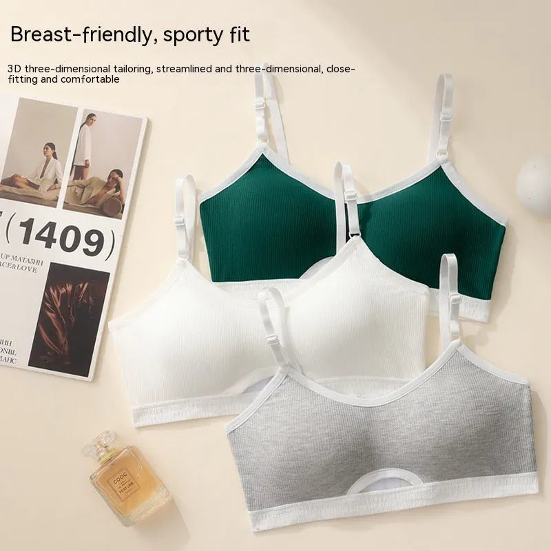 Women's white cotton sports bra and briefs set with beautiful back design and underwired moulded cup.