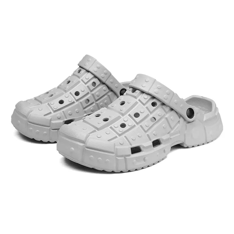 Men's sand-coloured EVA slippers with a thick sole and toe holder design