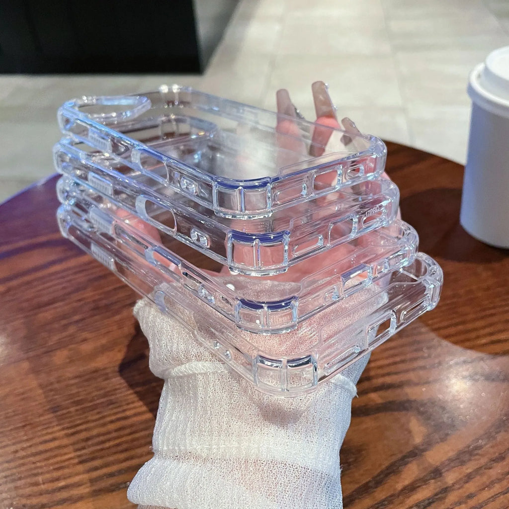 Transparent PC airbag phone case for iPhone, shockproof and drop-resistant, simple style