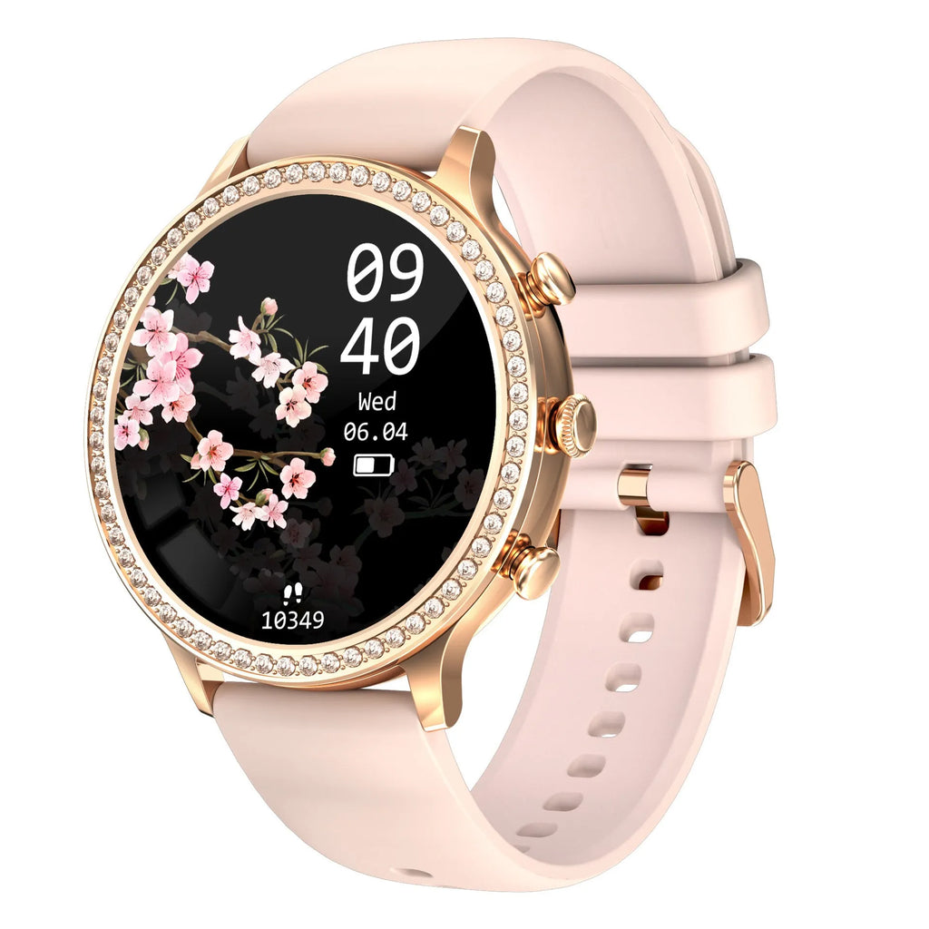 Women's smart silicone watch with Bluetooth call, gold shell pink, aluminium alloy case, 41-43mm