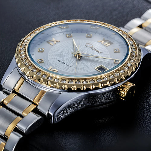 Men's automatic mechanical watch with luminous hands and waterproof case in business style