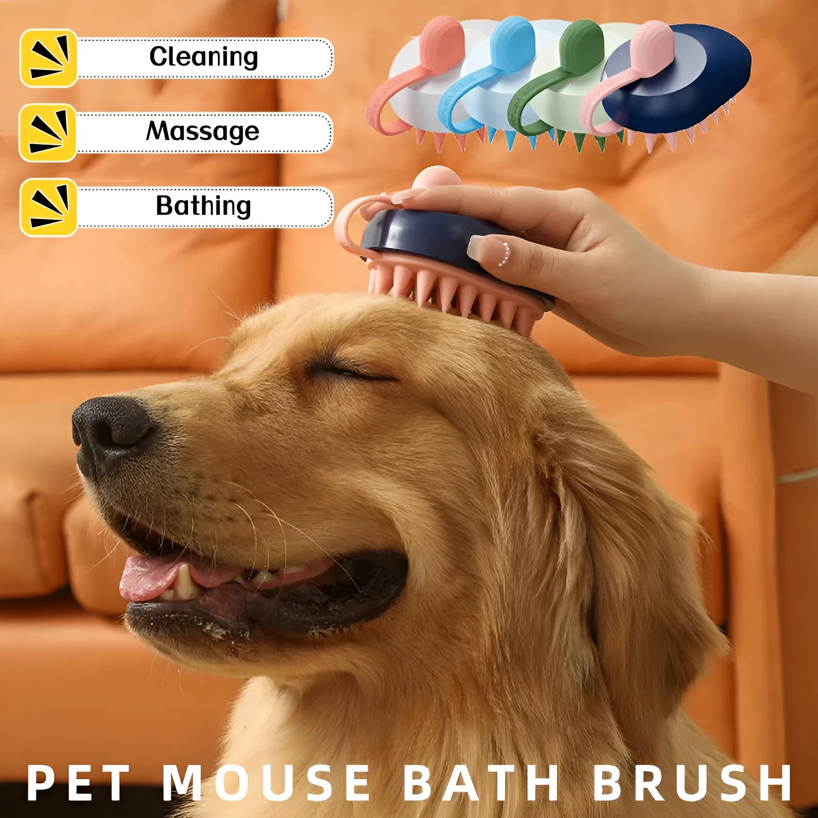 Handheld pet hair remover comb with soft silicone bristles in multiple colour options