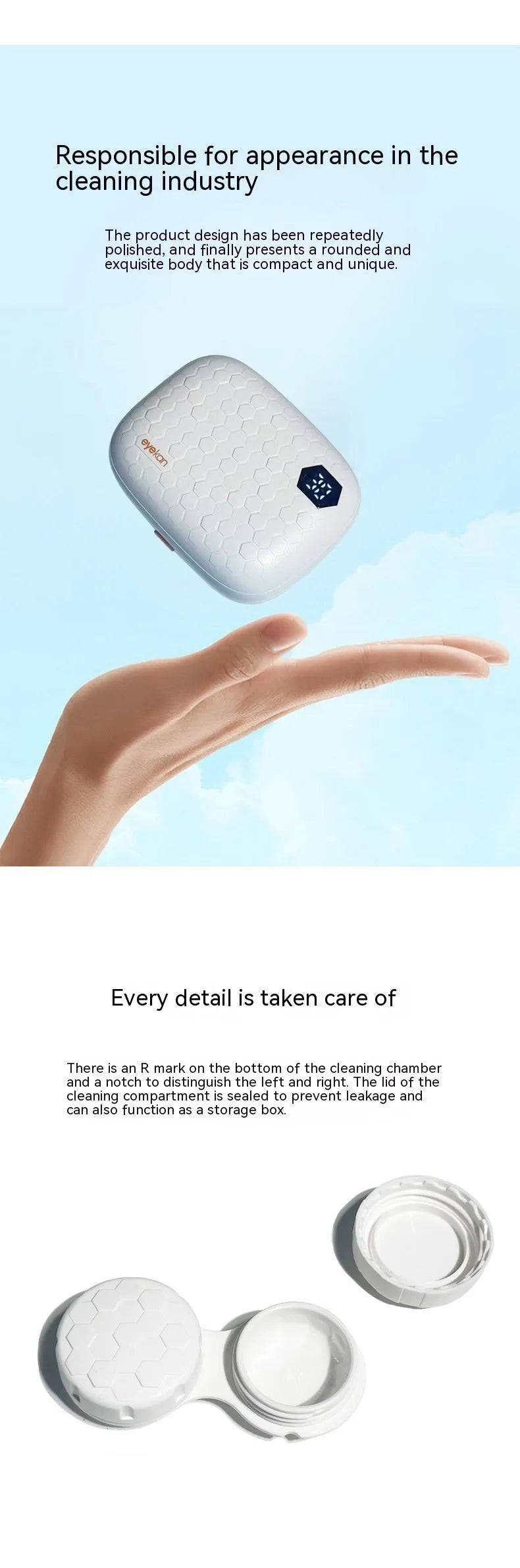 Automatic electric ultrasonic cleaning machine for invisible glasses in pearl white, blue, or pink.