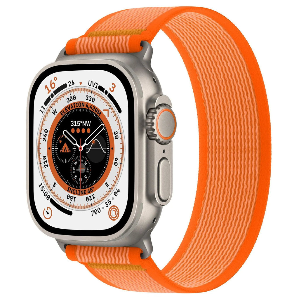 Nylon Apple Watch strap with single ring loop fastening shown in army green colour.