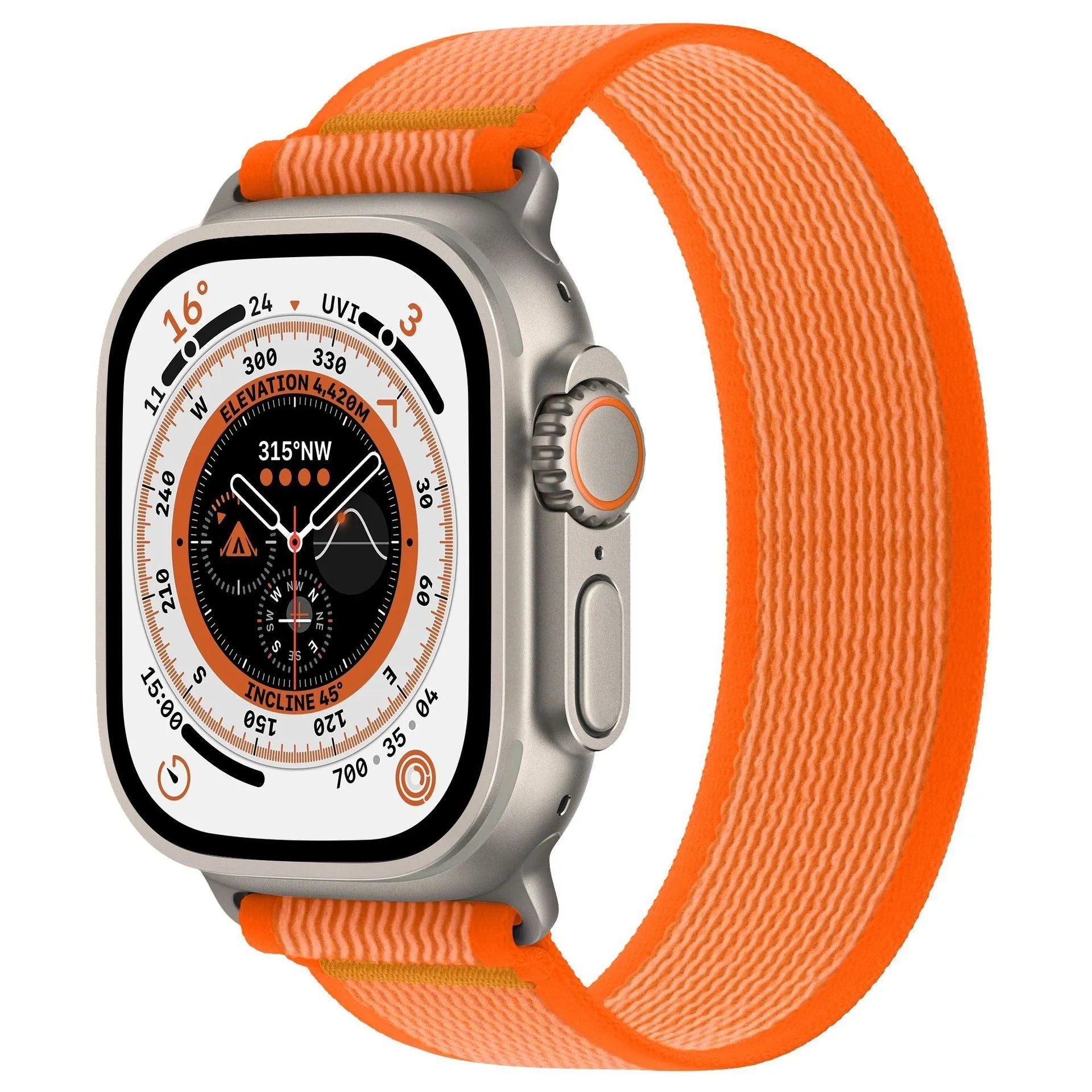 Nylon Apple Watch strap with single ring loop fastening shown in army green colour.