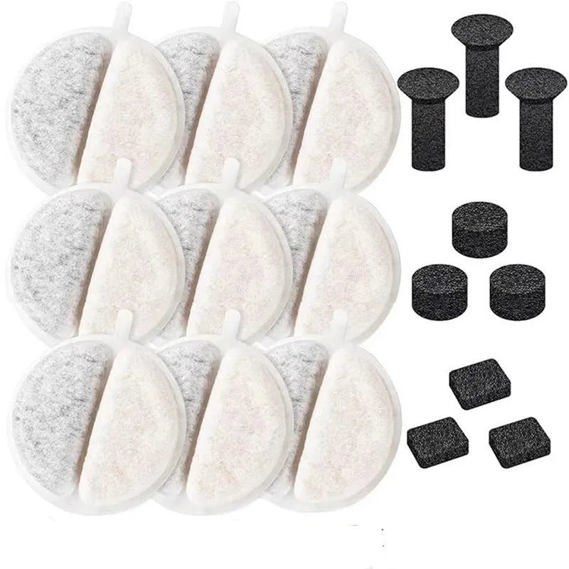 Pet water dispenser filter cartridge with coconut shell activated carbon in white and black colours for dogs and cats