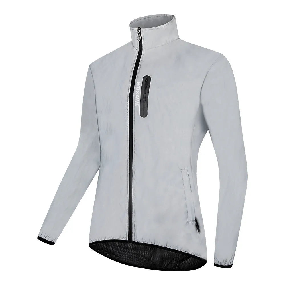 Waterproof polyester long sleeve top in silver BL220 colour showing windproof waterproof features
