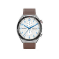 Black or silver smartwatch with 1.5-inch HD screen on a choice of leather, silicone, or steel strap