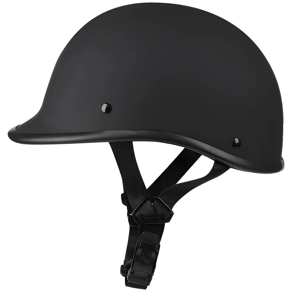 Retro curved ABS motorcycle helmet in matte black, unisex four-season design, sizes M to XXL