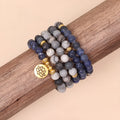 Blue patterned network stone bead multi-layer alloy bracelet natural style