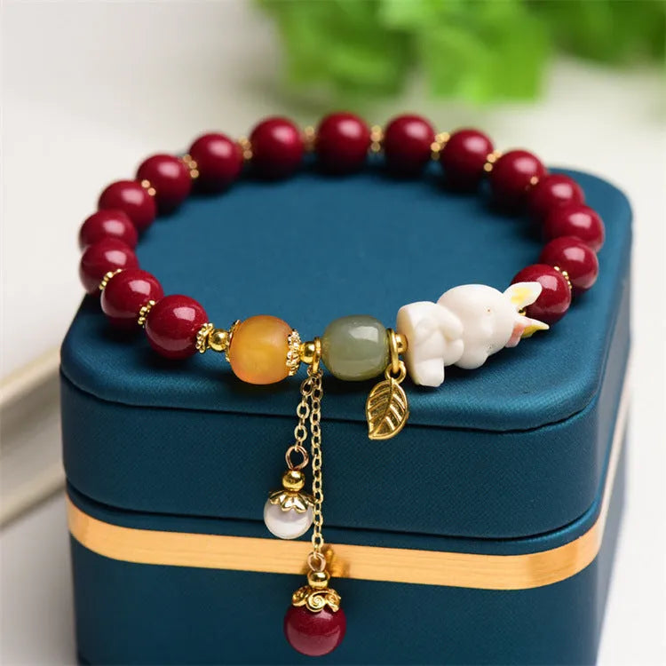 Purple gold sand cinnabar bracelet with rabbit pattern in national style