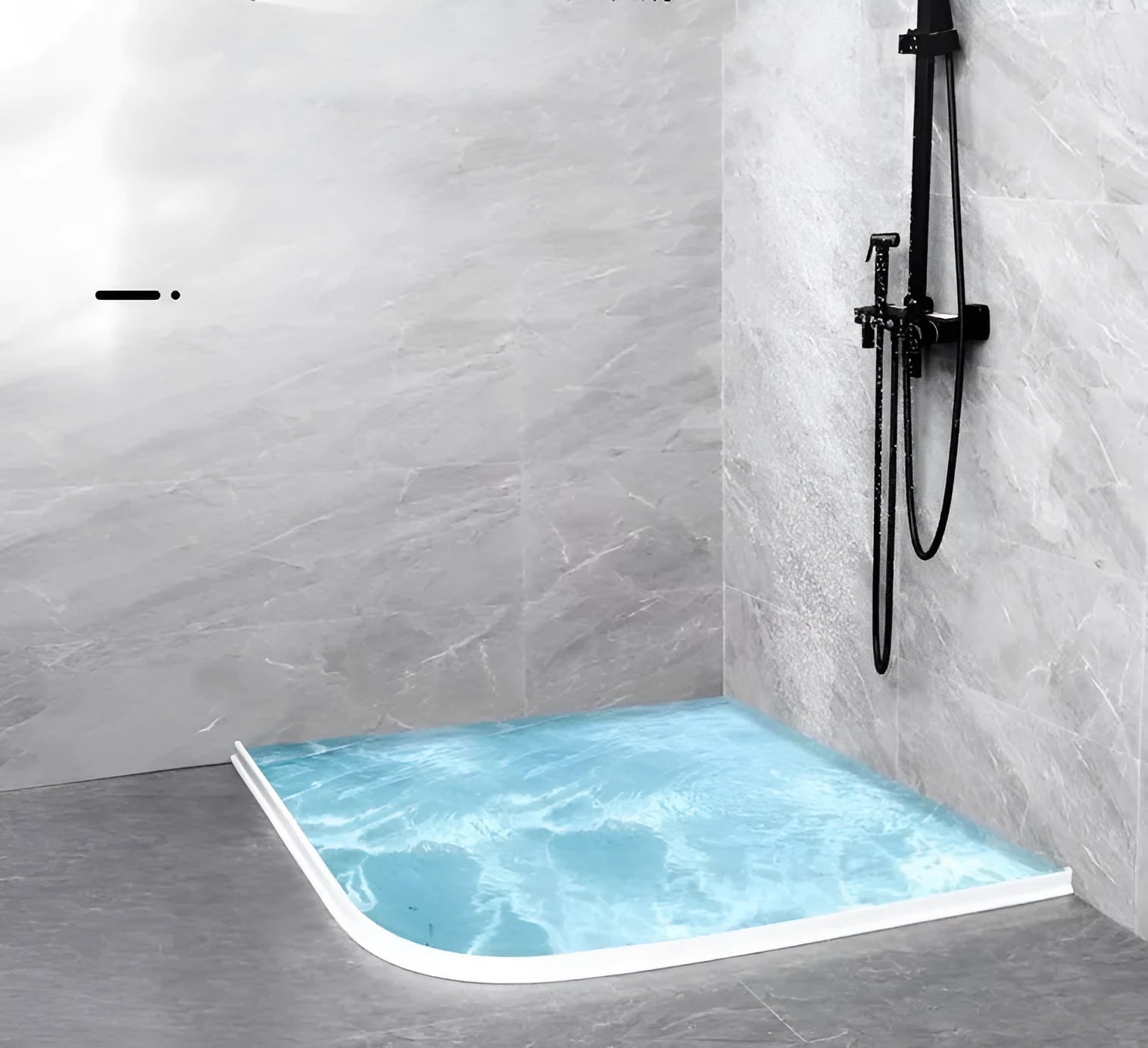 Flexible black TPE silicone water blocking strip for bathroom shower floor.