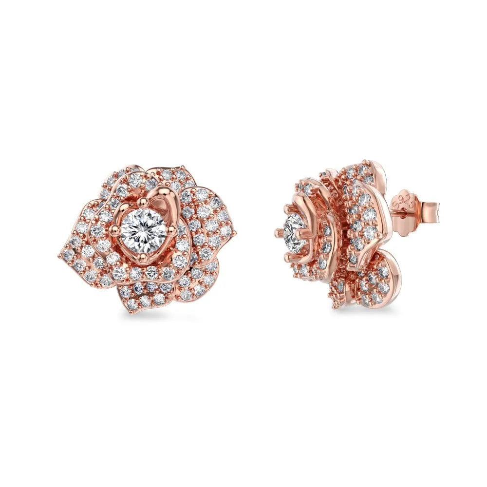 S925 sterling silver stud earrings with rose zircon inlay in platinum finish