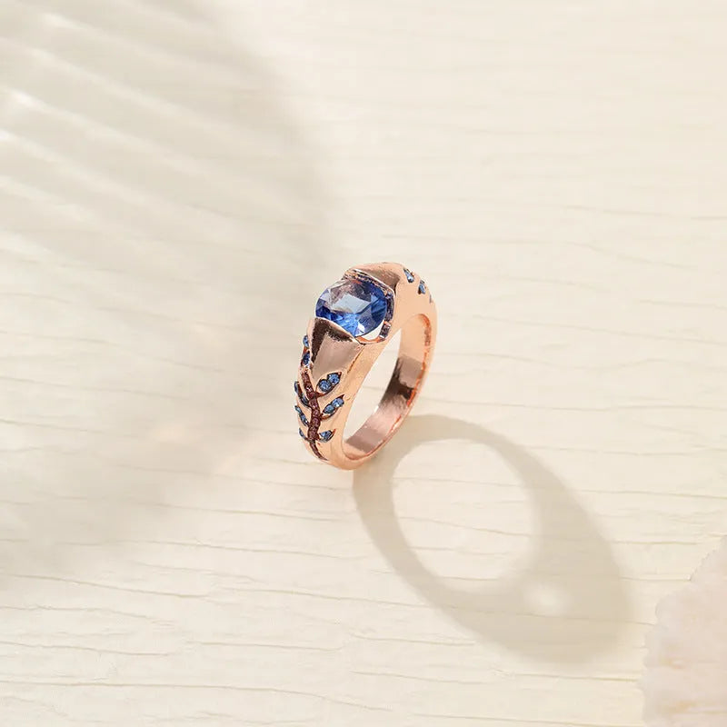Leaf style zirconium inlaid ring for women in gold colour simple geometric design