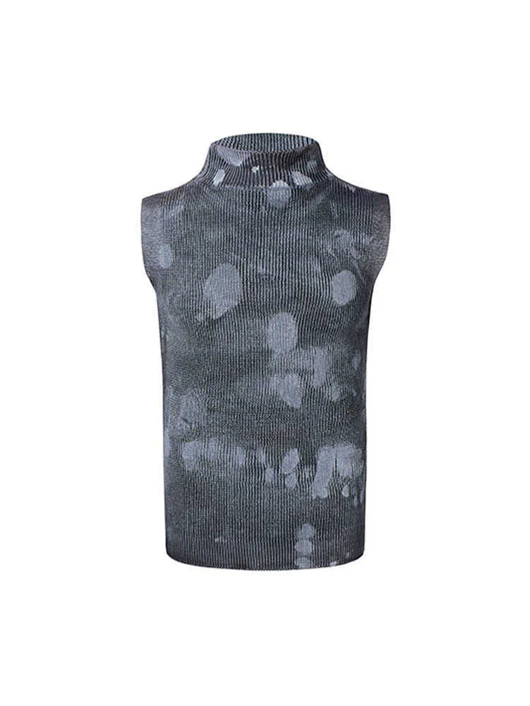 Men's black silver pastebrushing wool texture sleeveless vest with stand collar