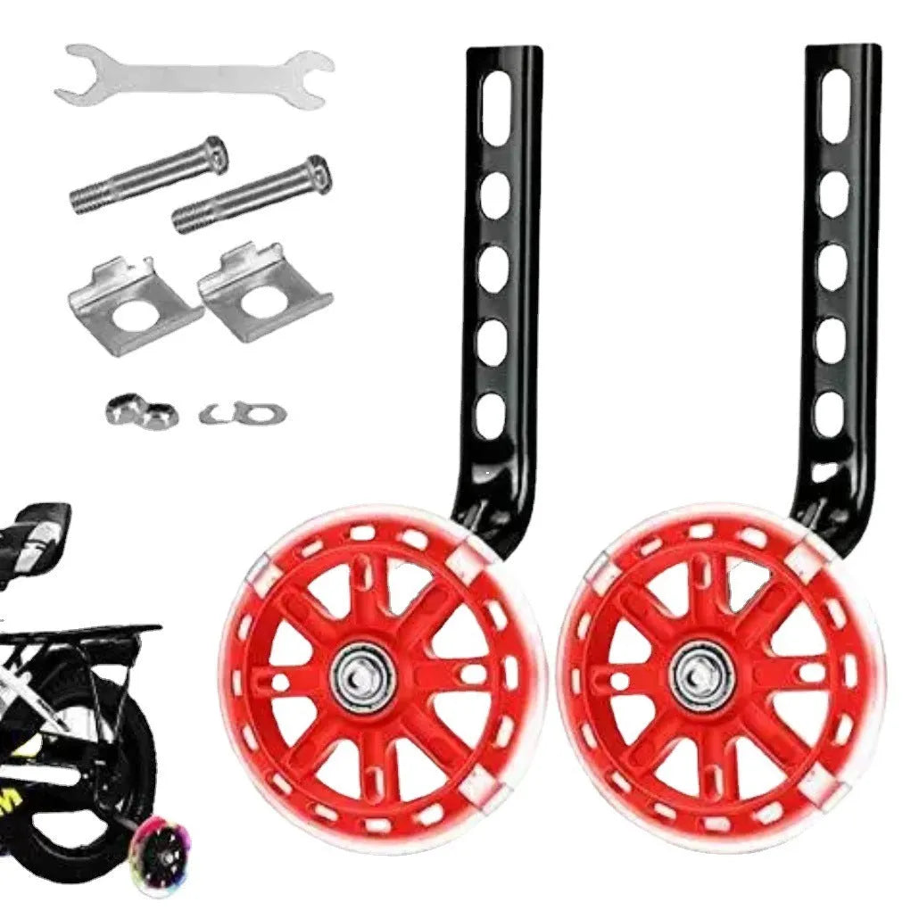 Set of children glow auxiliary bicycle wheels in black with metal bracket for 12-20 inch bikes