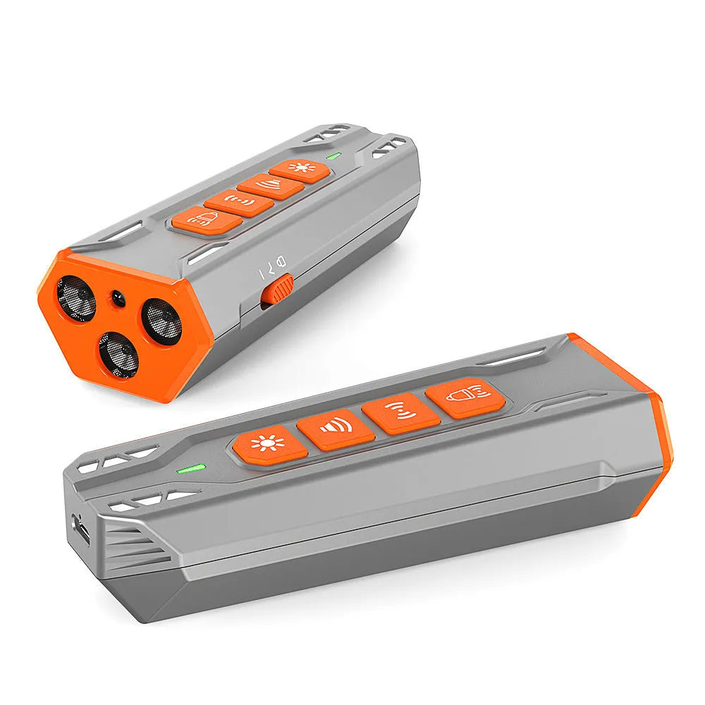 Three-head ultrasonic dog trainer in grey orange and black orange colour options
