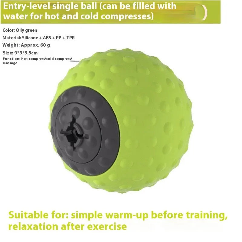 Massage ball set for cold and hot compress therapy in caramel mocha and green colours