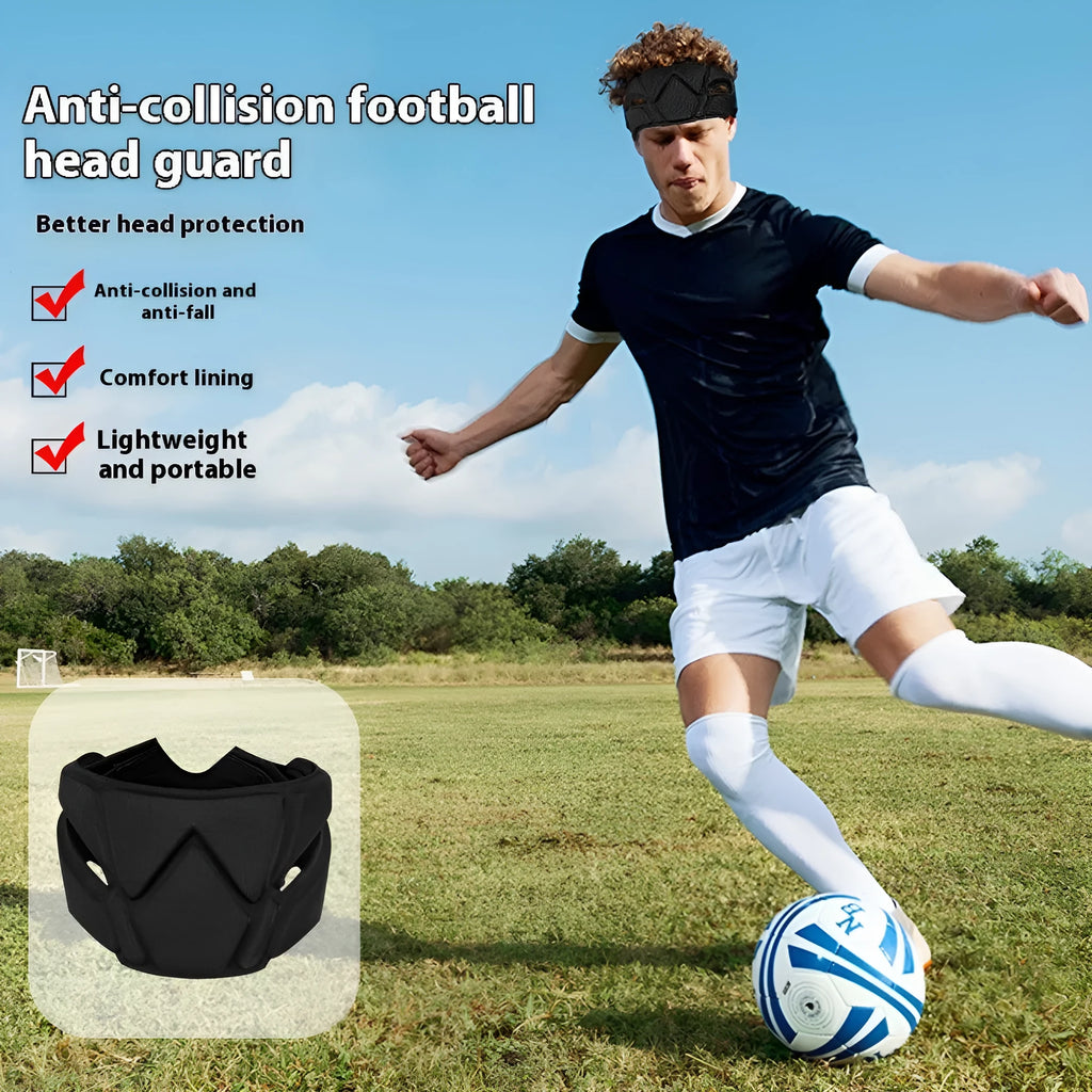 Black goalkeeper head protection belt for adults rugby sports protective gear on display