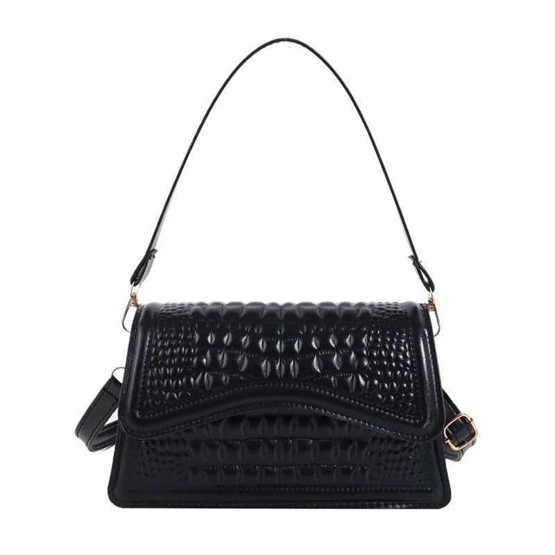 Crocodile pattern horizontal square PU messenger bag in five colours with phone pocket and synthetic leather lining