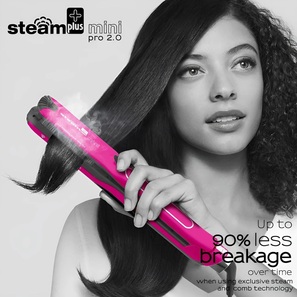 Mini steam hair straightener in purple, rose red or champagne with ceramic plates and European plug