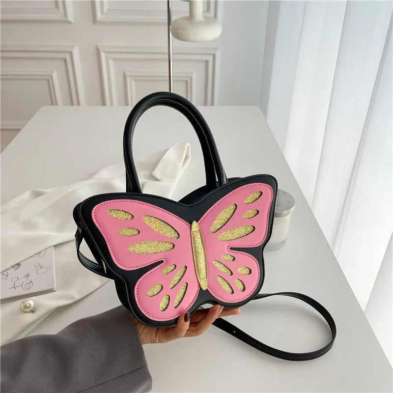 Ladies' portable crossbody small square bag in black with contrast colour detailing showing 27cm width