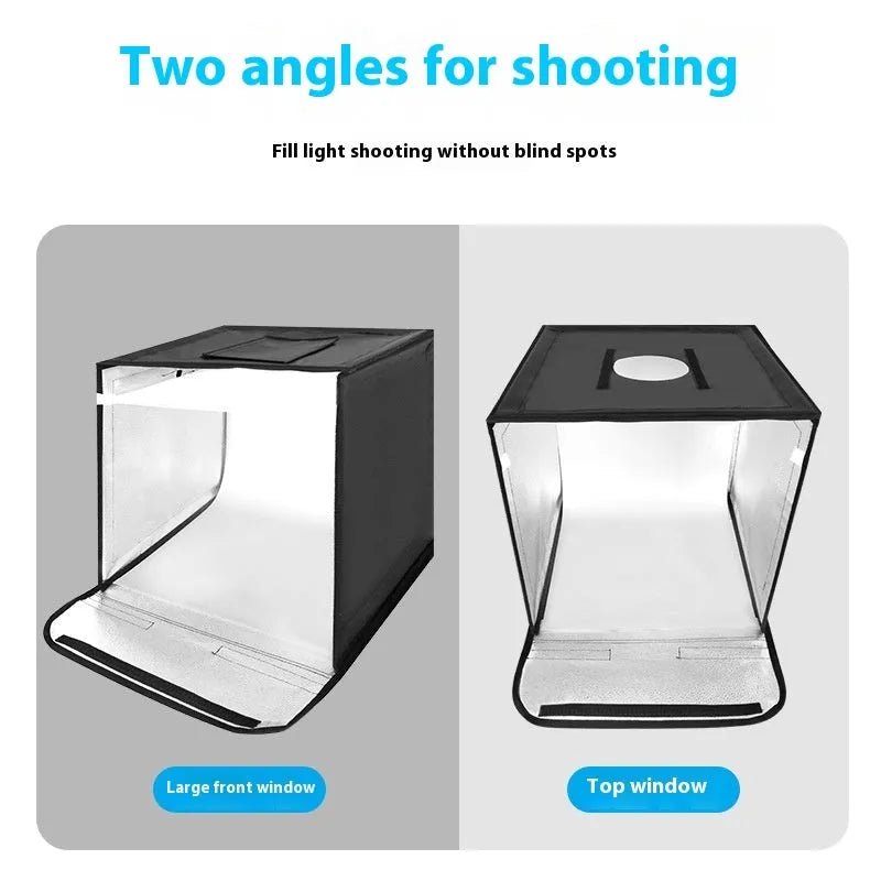 50cm metal frame photo light box with reflective cloth interior and USB LED lighting