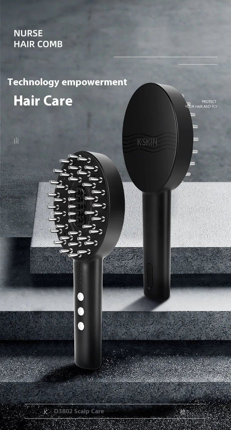KD3802 Black scalp massage device with a charging cable on a white background.