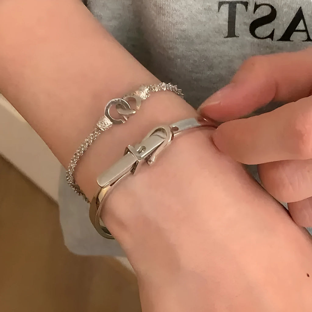 Women's double ring lock bracelet in electroplated alloy, Korean style all-matching design, single bracelet