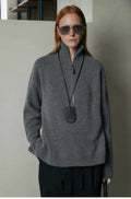 Women's loose lapel wool bandage dress top in black and grey for winter.