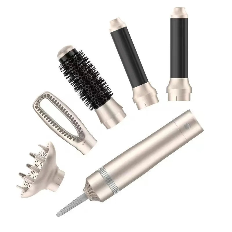 Champagne Gold five-in-one hot air comb hair curler with multiple styling attachments