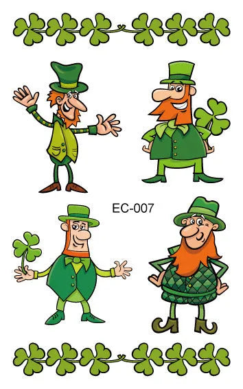 Irish festival temporary tattoo sticker with St. Patrick's Day shamrock design measuring 120×75mm